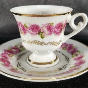 Vintage Richard Japan Pink Rose Demitasse Cup & Saucer Set